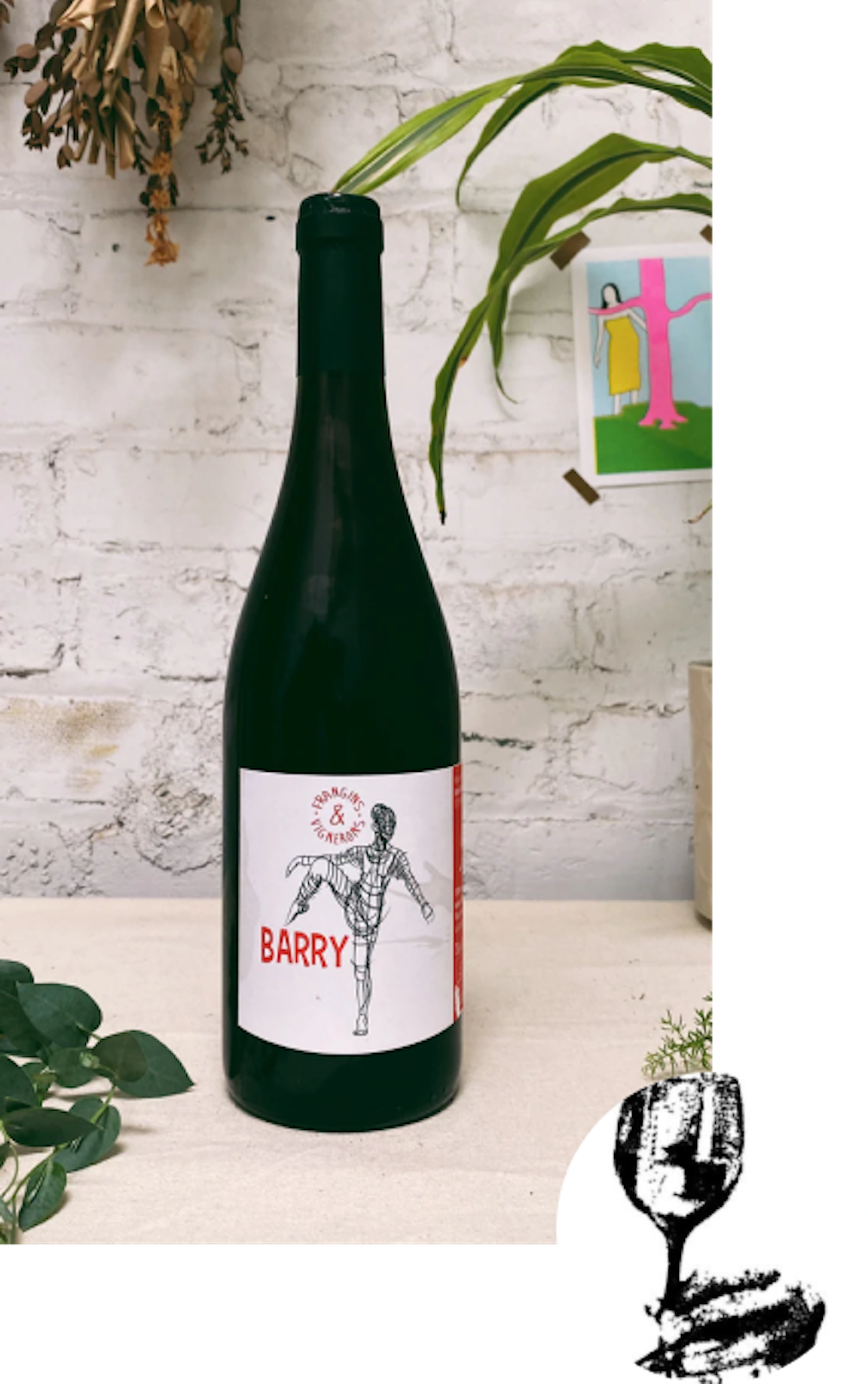 A bottle of wine with a label that reads "Barry."